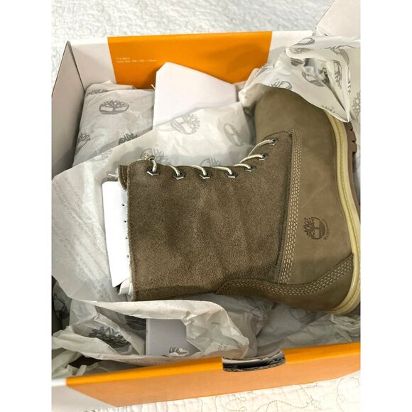New Timberland Waterproof Taupe Suede Fold Down Teddy Fleece Boots Size 7 - Picture 8 of 10